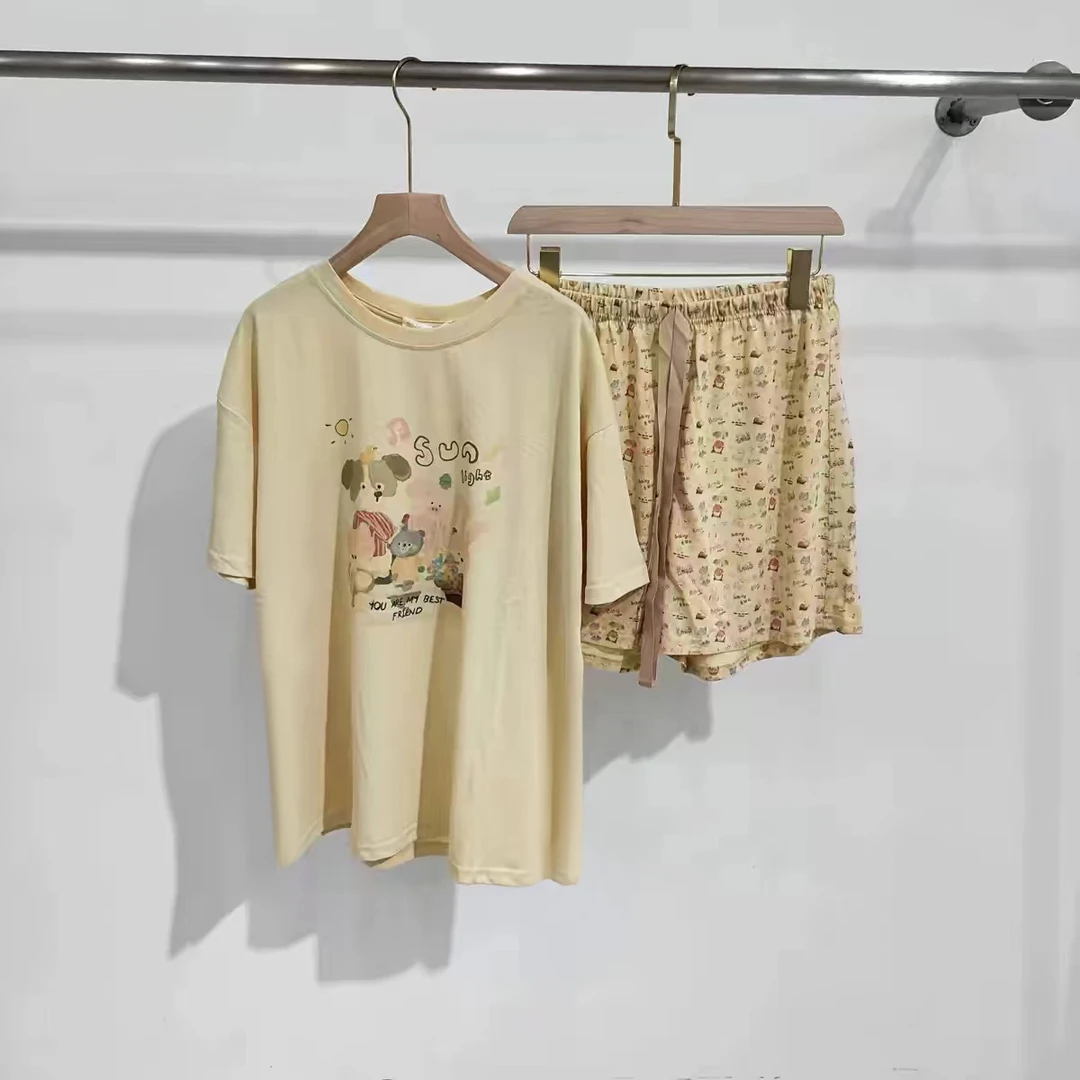 睡衣女夏季新款韩版宽松短袖短裤家居服两件套装-034