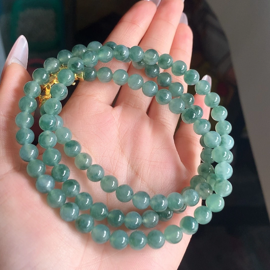 翡翠未镶嵌手串飘花6.6项链