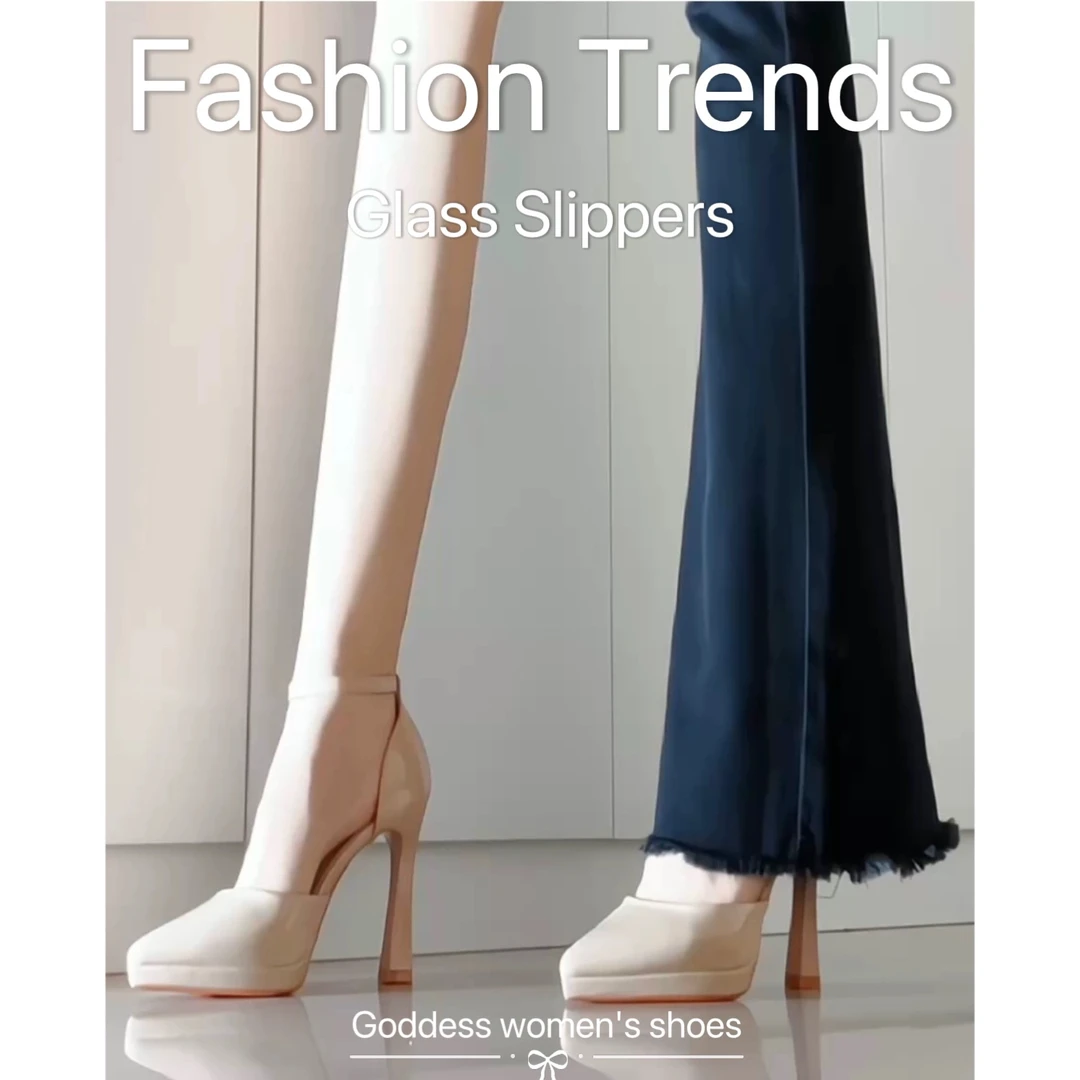 裸色防水台高跟鞋女2025新款漆皮粗跟单鞋洋气百搭不累脚凉鞋爆款