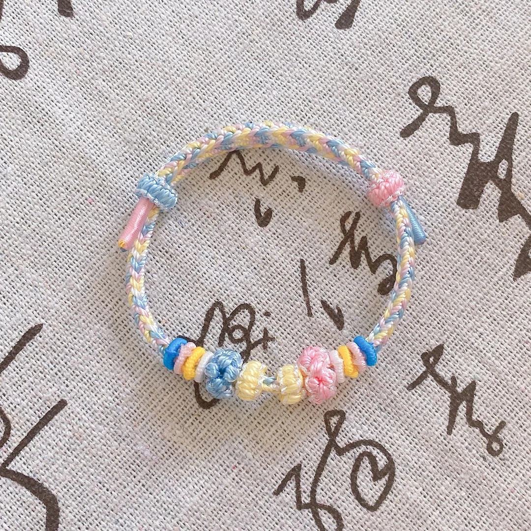 非金属布艺手链 纯手工编织糖果色桃花结可穿配饰