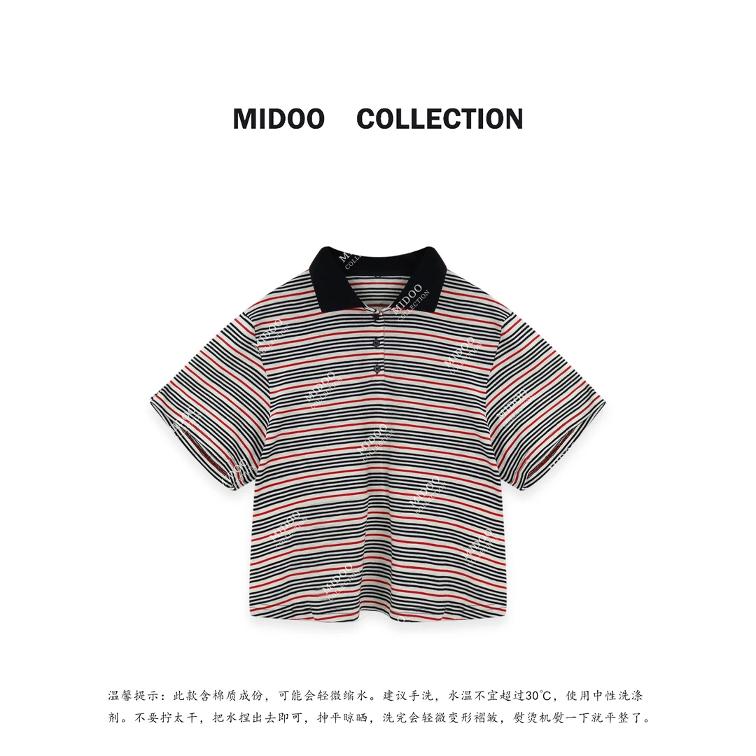 MIDOO 元气撞色条纹polo领短袖