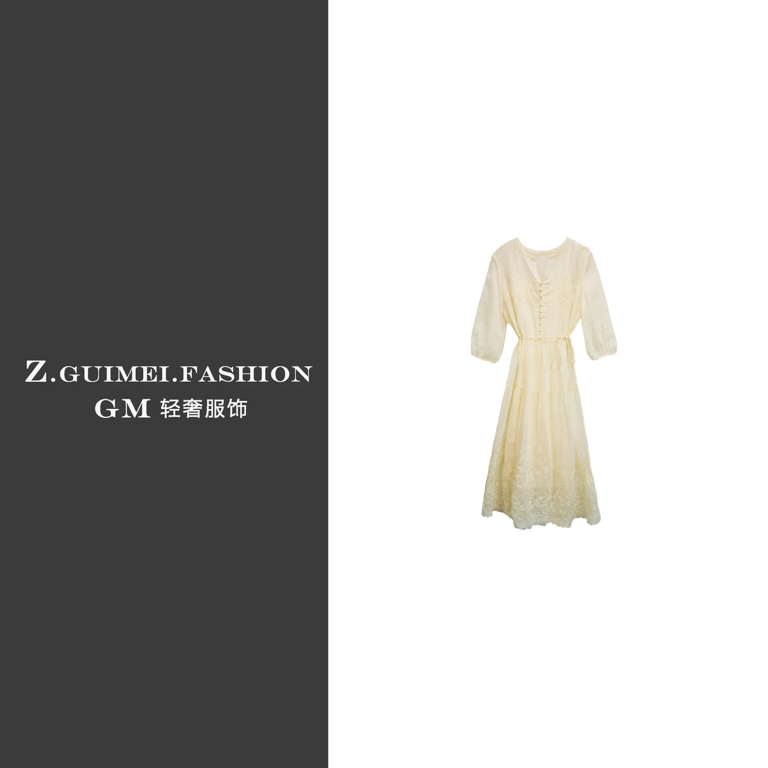 【肆姐高定】设计师款苎麻法绣连衣裙X2404