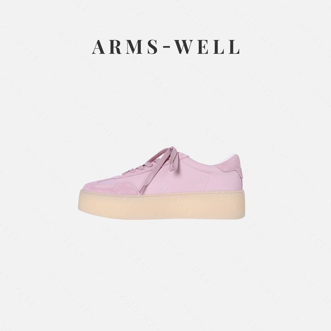 ARMS WELL王囡囡 粉色复古德训休闲鞋（跟高:4cm）S193