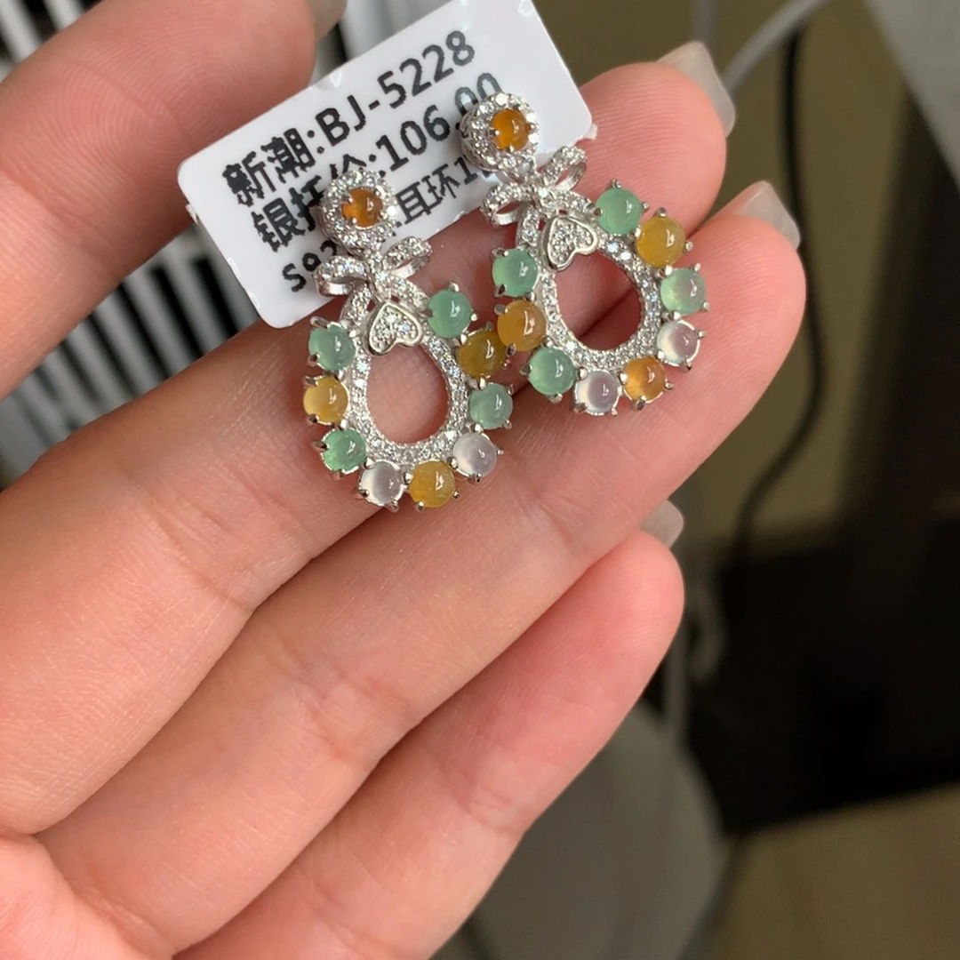 翡翠银S925镶嵌吊坠(不含链)耳钉