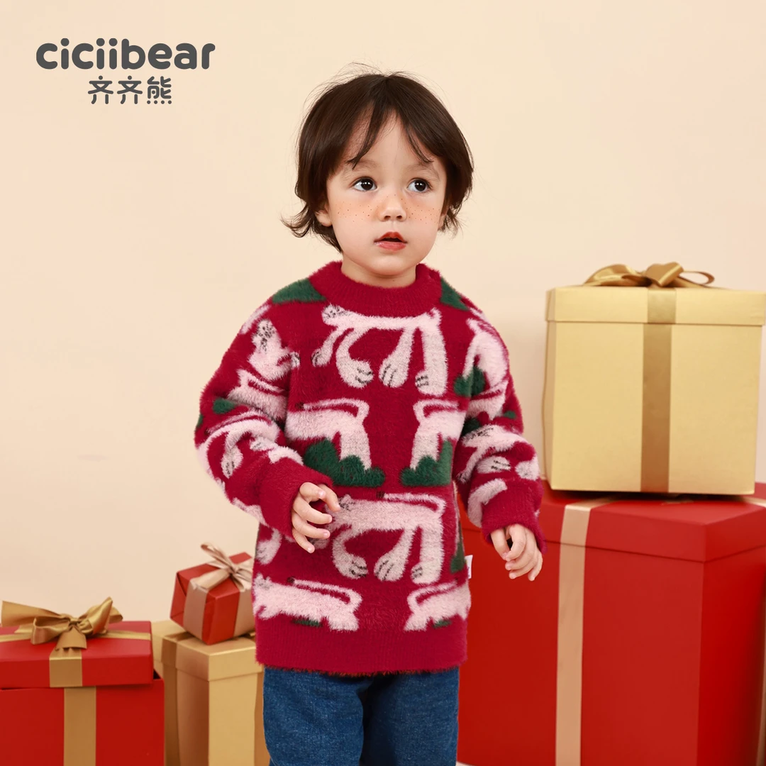 【圣诞】儿童一体绒毛衣加厚秋冬款针织衫Q100181