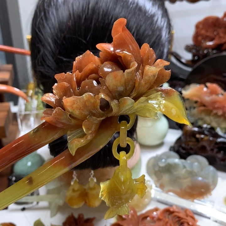 逸***瞳蛇纹石玉未镶嵌发饰