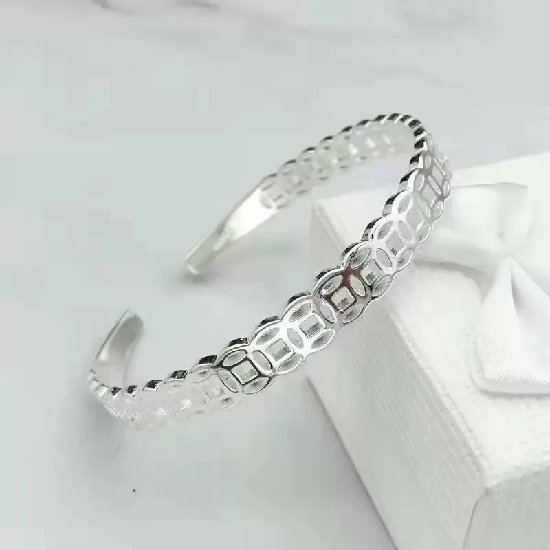 足银纯银999 钱多多铜钱开口手镯 时尚高级送妈妈送闺蜜WSZ-23