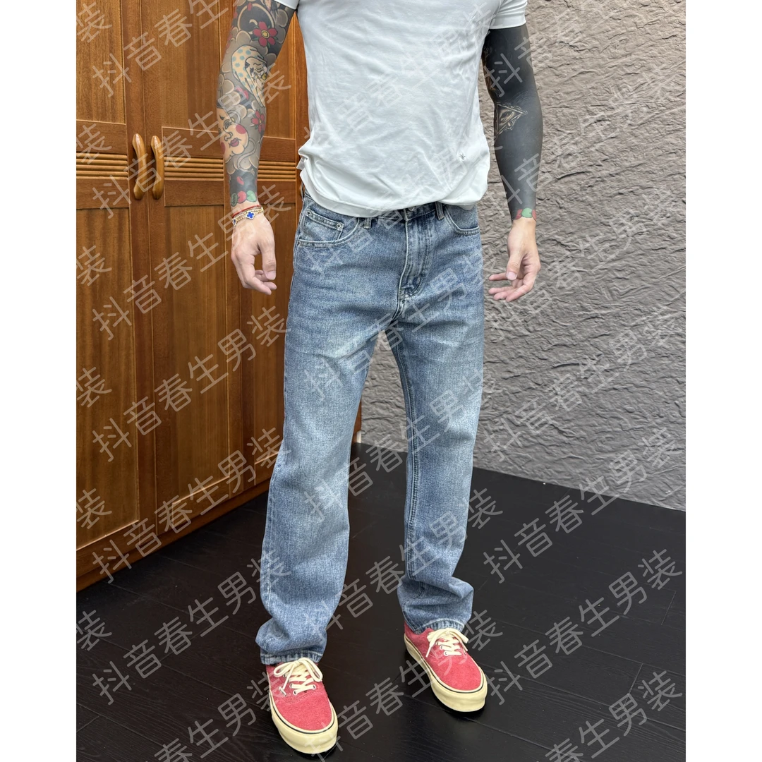 2025秋冬新品时尚休闲百搭净版宽松直筒男士复古牛仔裤393