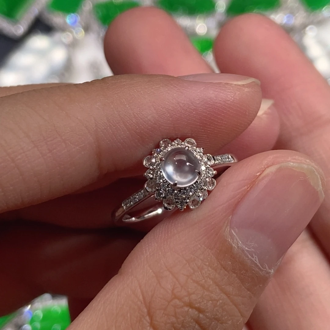 翡翠18K金镶嵌戒指天然缅甸A货翡翠