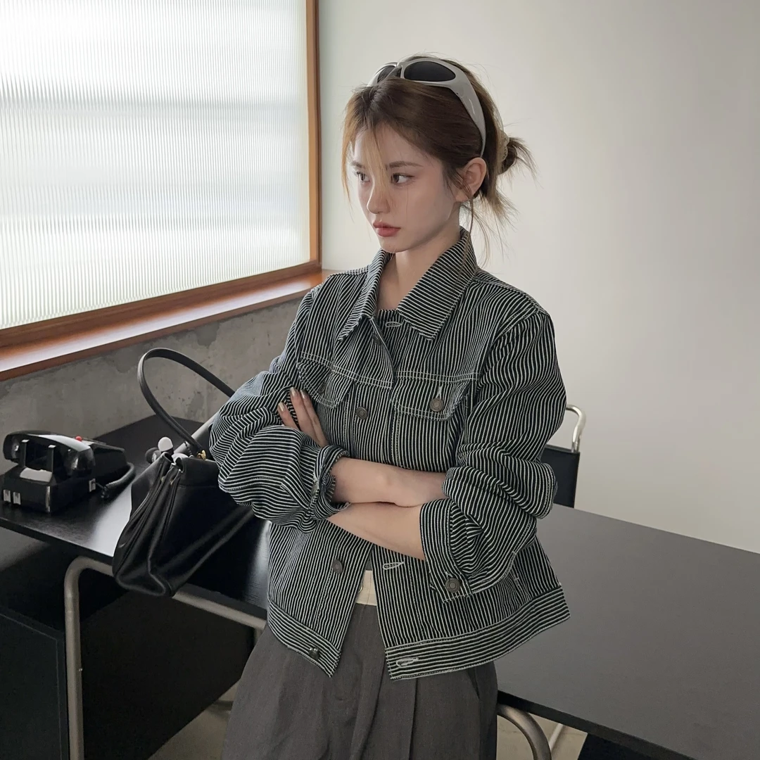 舟舟 【条纹牛仔夹克】夹克秋冬设计感休闲百搭时尚长袖D6