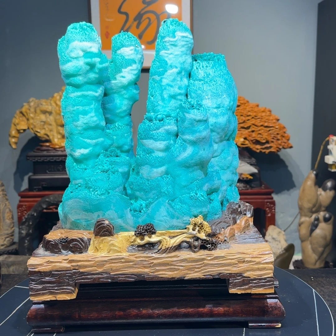 硅孔雀石奇石上摆件