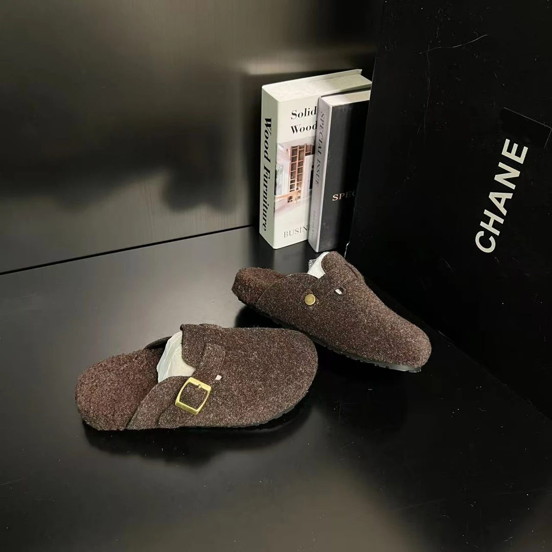 【格雷系/泡芙】加绒勃肯鞋女毛毡棉拖一脚蹬保暖穆勒鞋7800-1218