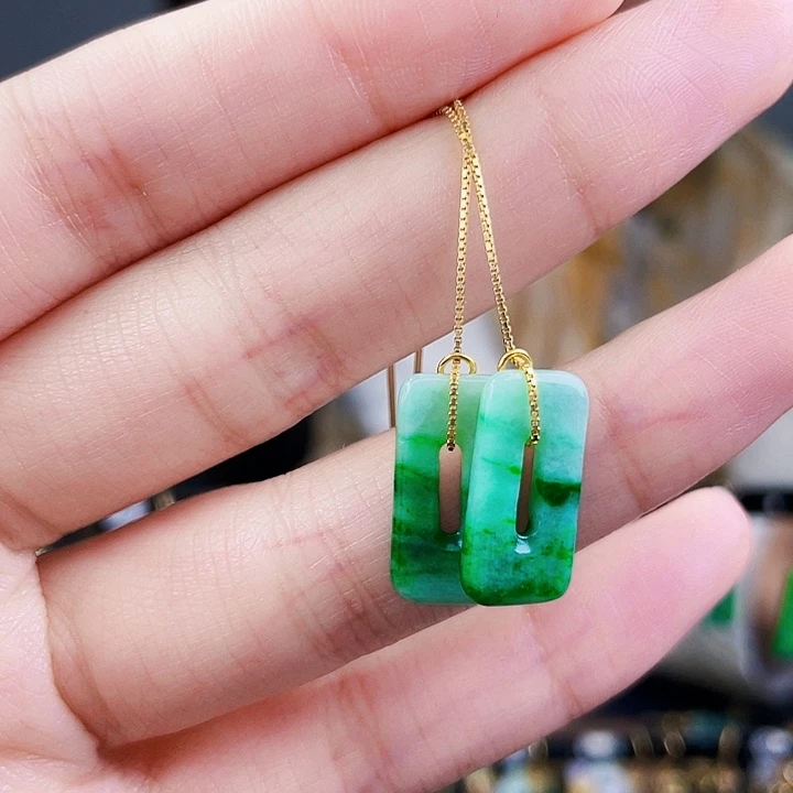 翡翠耳饰银S925镶嵌饰品