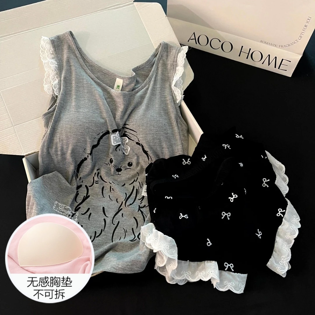 网红风睡衣女夏季吊带凉感带胸垫2025新款小狗夏天背心套装家居服