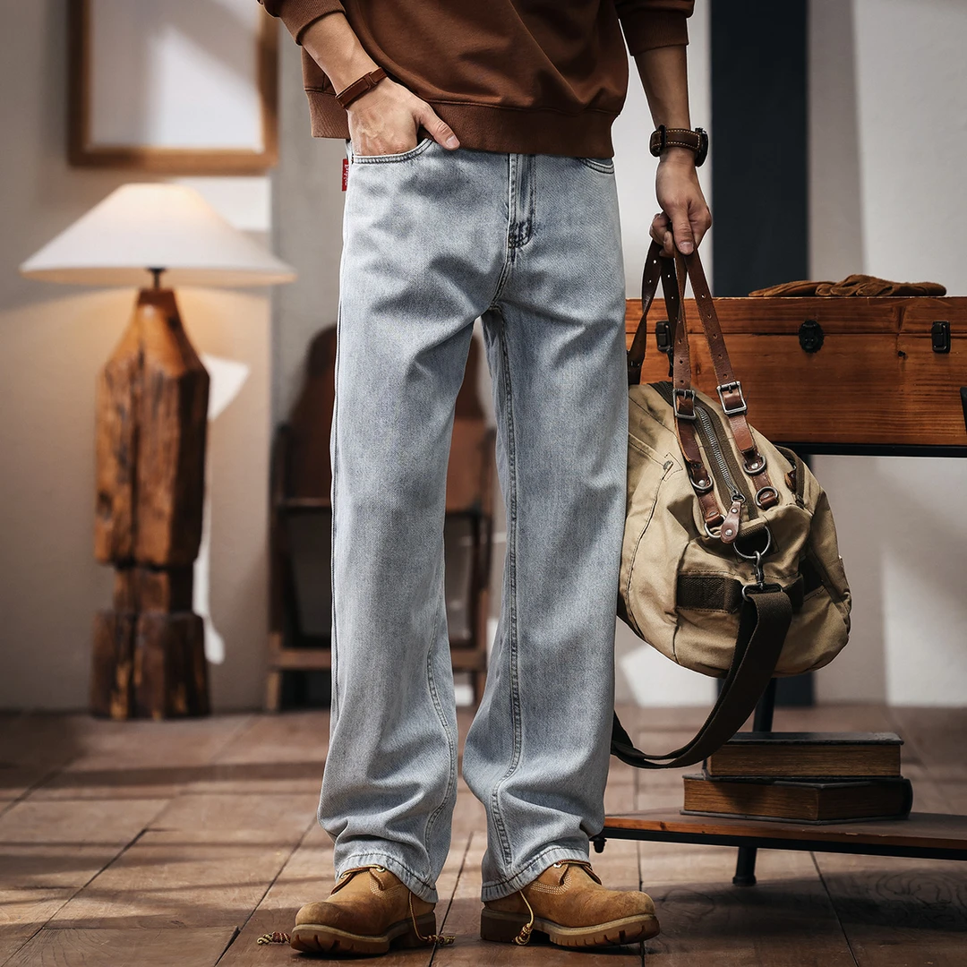格蓝鹿美式复古直筒牛仔裤男春夏季2025新款潮牌浅色水洗休闲长裤