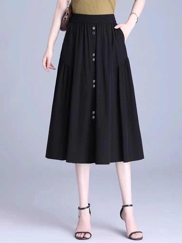 薄款冰丝半身裙小个子显瘦A字裙女裙子2025夏季新款中长款百褶裙
