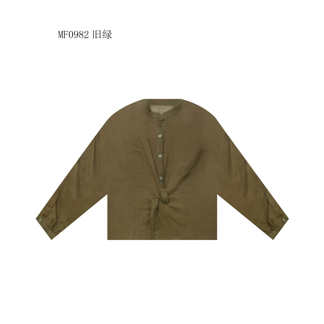 【麻訪家】MF0982旧绿文艺气质简约宽松百搭长袖上衣