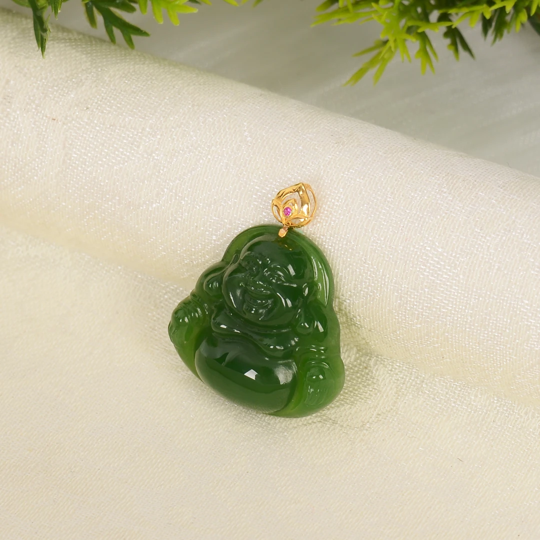 【熊总夫妇】碧玉佛公18K金吊坠-约23*24*8mm