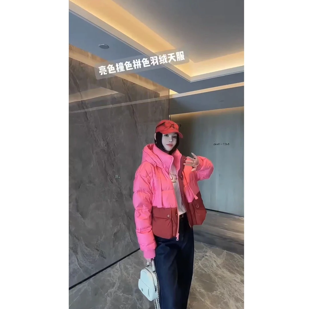 KIKI严选：Y0960-零点520家欧洲站南油秋冬新款拼色连帽加厚外套