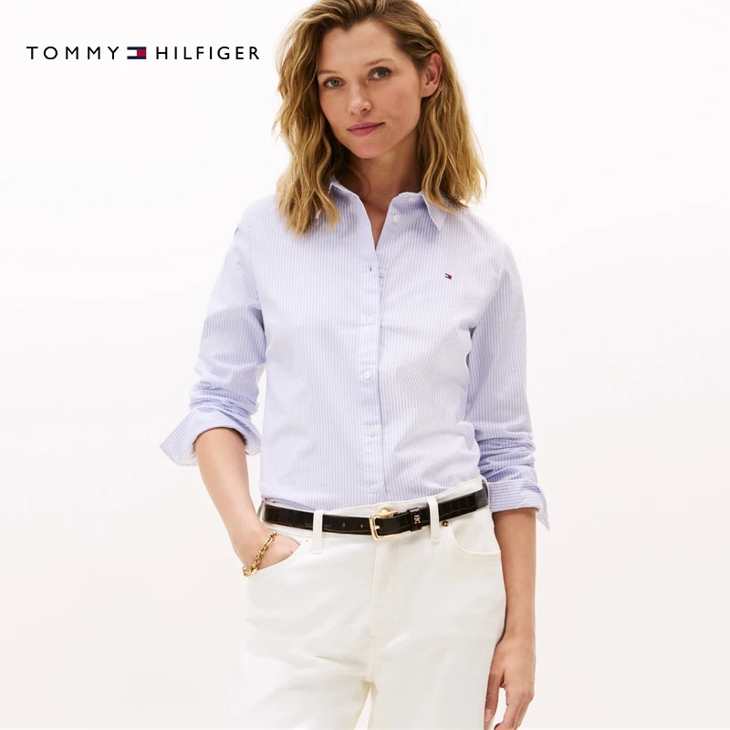 Tommy秋冬女牛津纺商务休闲易打理纯色条纹长袖衬衫