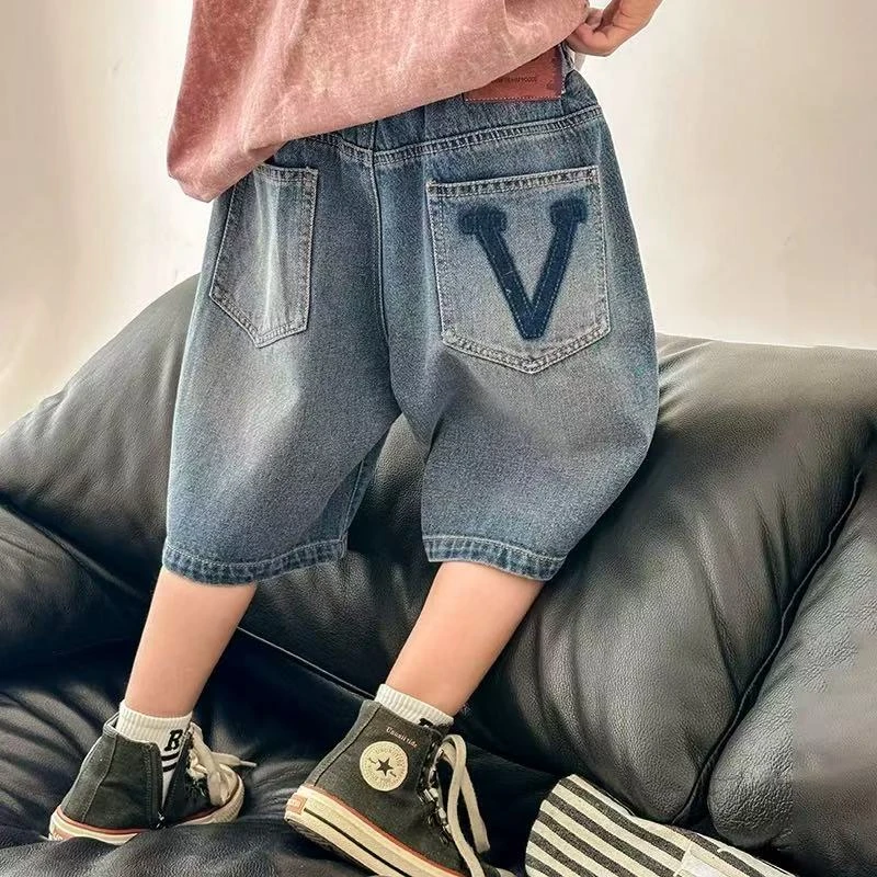 NZK-6453 儿童短裤时尚休闲宽松中大童韩版洋气高品质牛仔裤