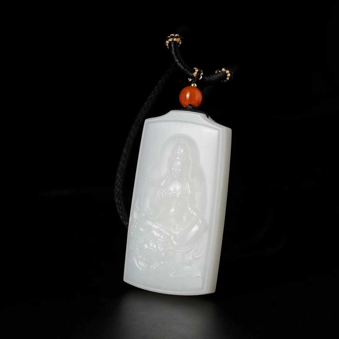毕业白和田玉文殊菩萨项坠 约65x33x14mm左右约74g左右 S0221-19
