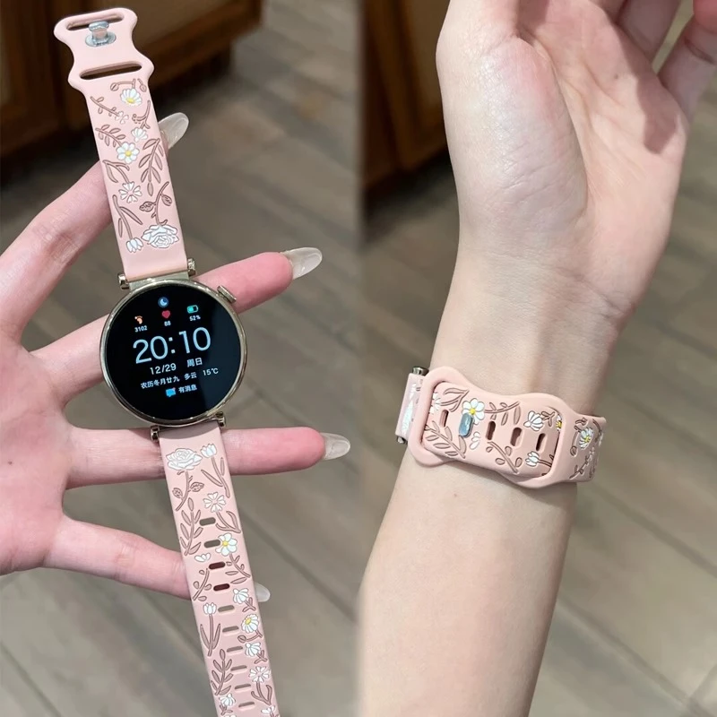 适用华为GT5手表带新款玫瑰印花硅胶GT4GT32watch34profit女运动
