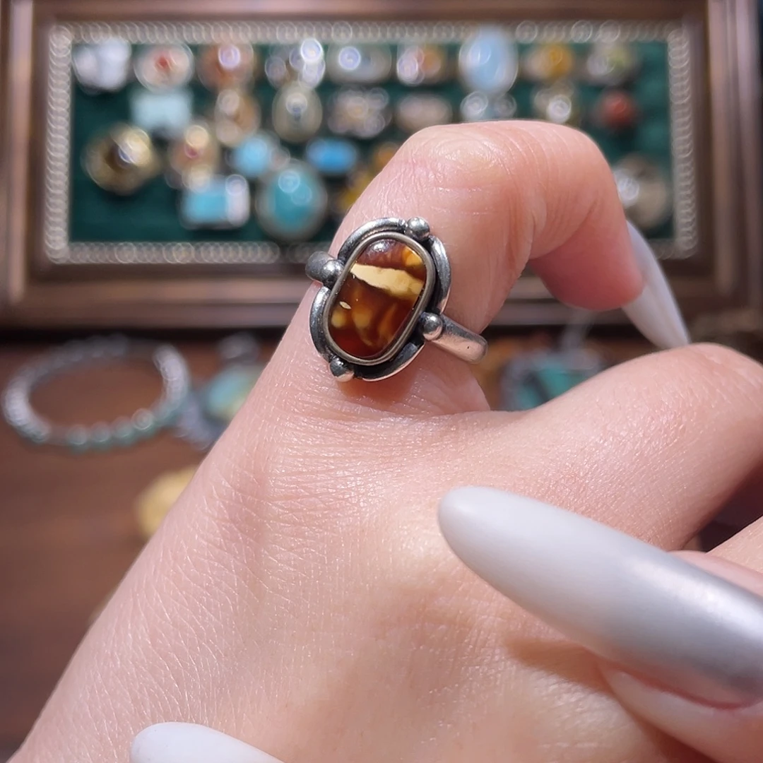 琥珀银S925镶嵌戒指