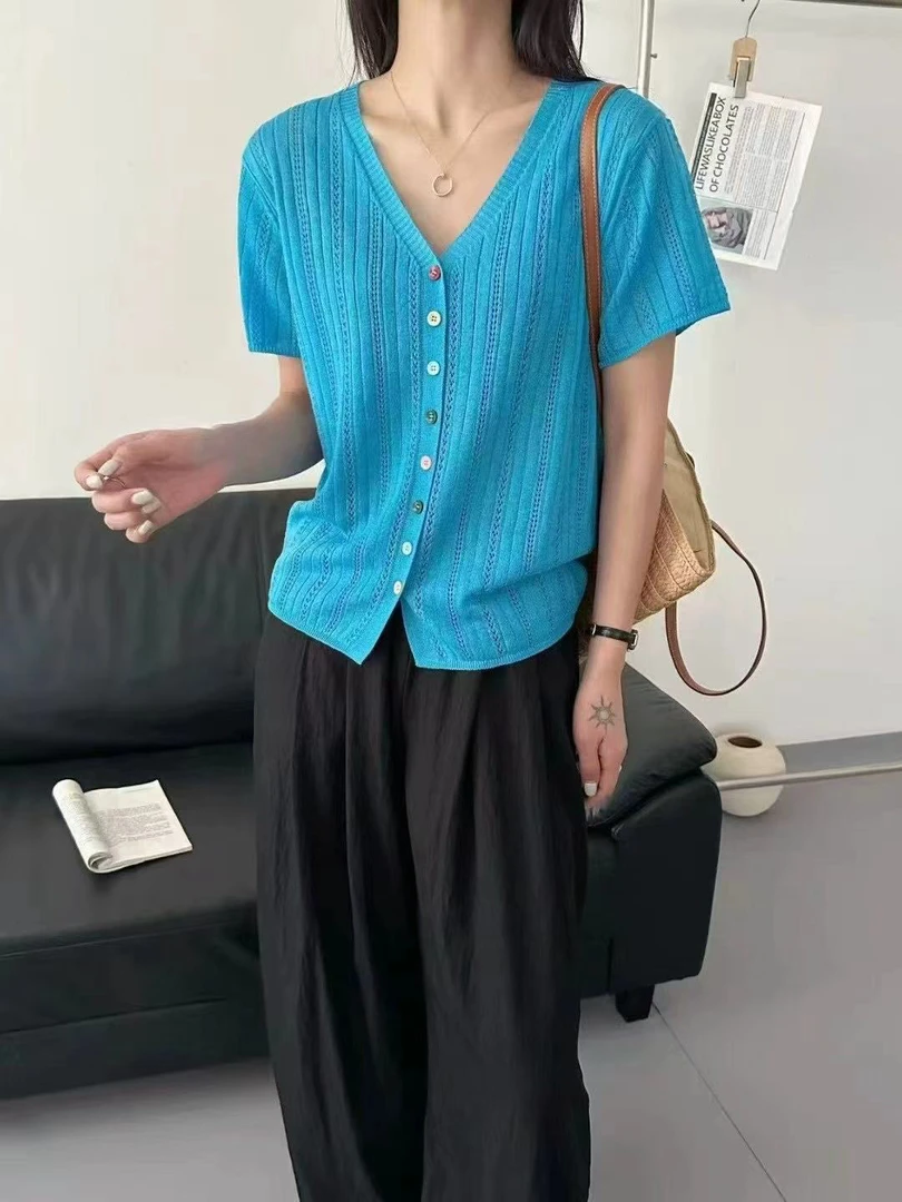 短袖薄款短款开衫女装毛针织衫小香风显瘦开衫T恤2500