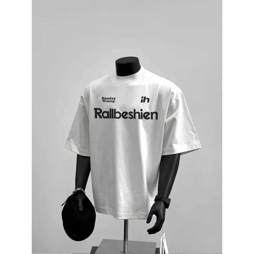 短袖男cleanfit美式圆领休闲夏季潮流小领口印花纯棉重磅个性短袖