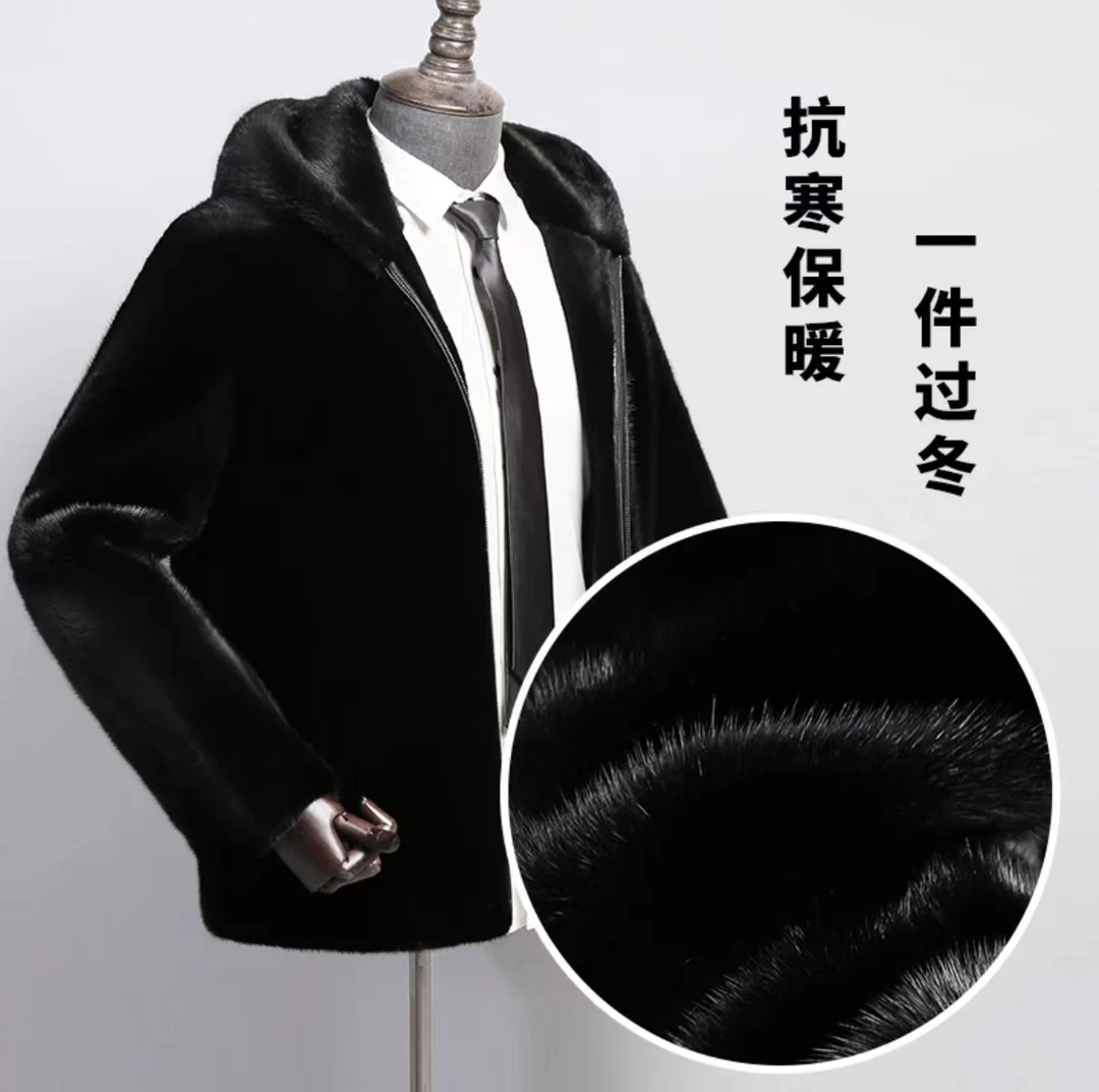 连帽冬季厚款黑色貂加绒绒大码夹克休闲保暖男士外套555555