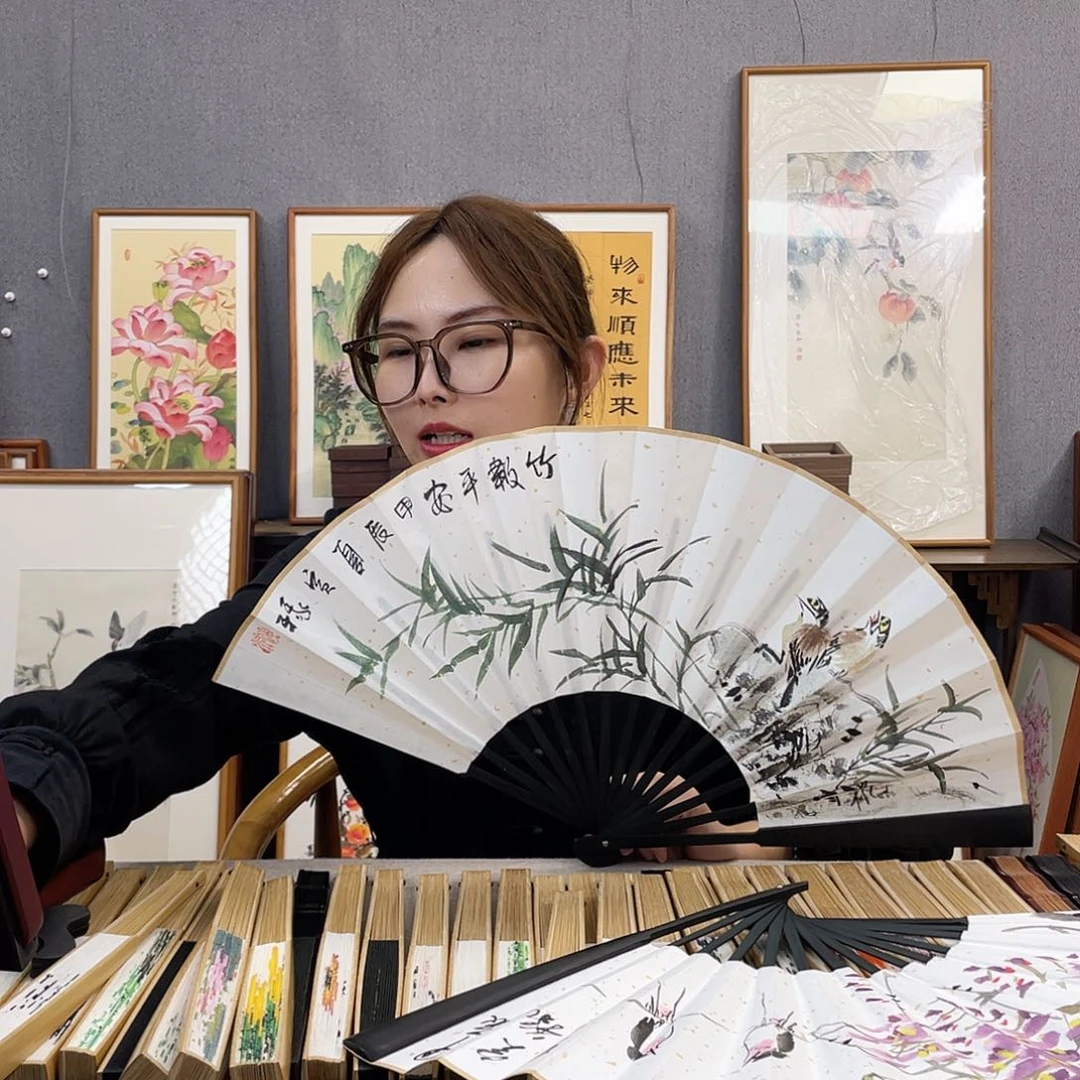 国画福利折扇带中玉扇骨（默认粘好发出）
