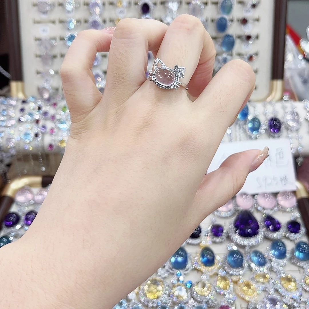 芙蓉石银S925镶嵌戒指