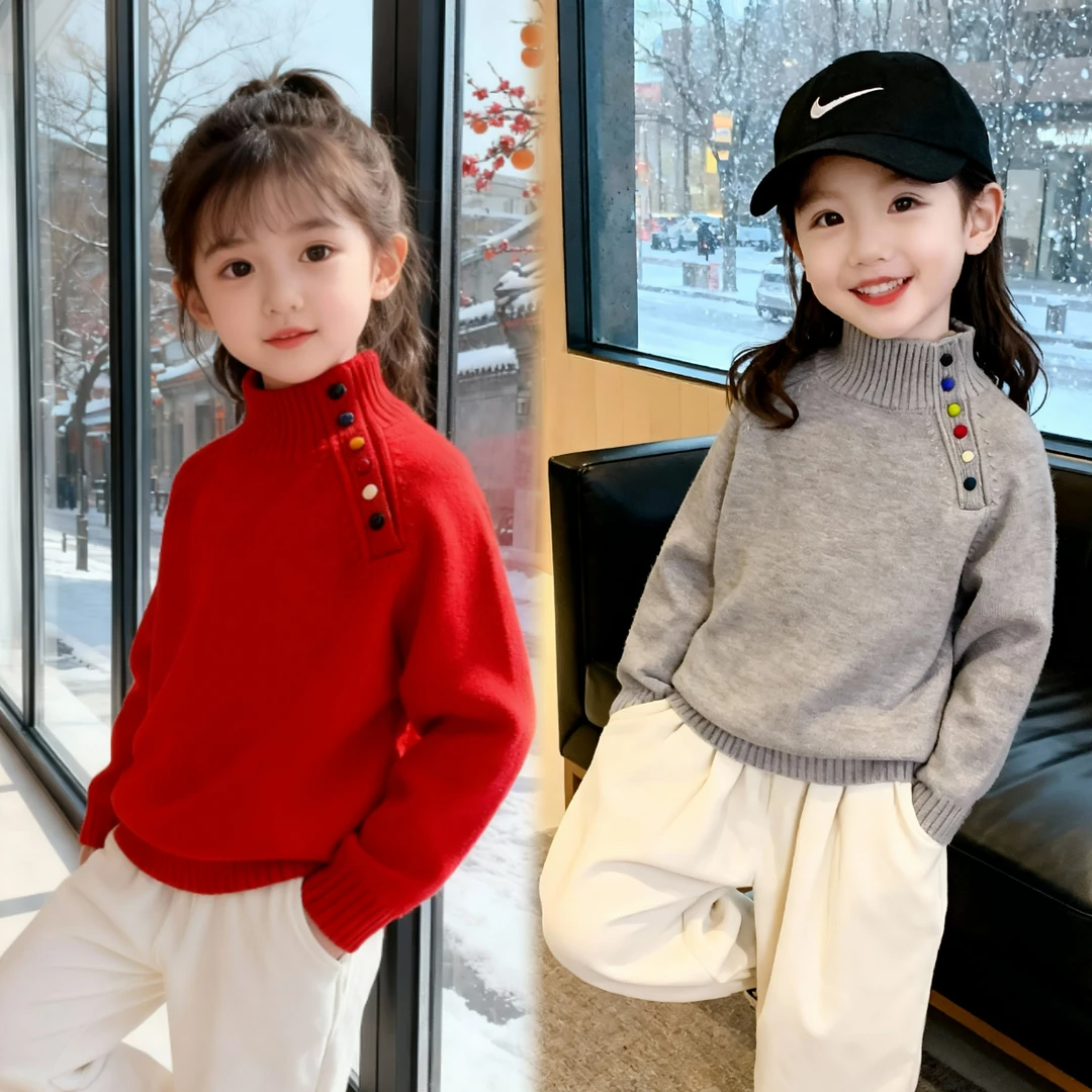 女童毛衣秋冬款儿童针织毛衣一体绒女童毛衣女宝宝秋冬衣服