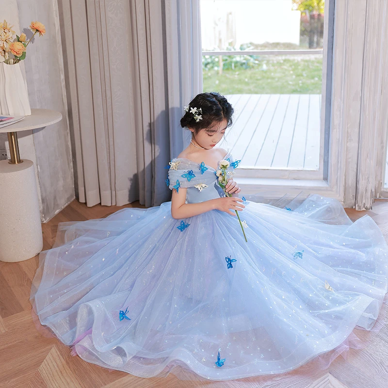 灰姑娘公主裙女童主持人礼服儿童潮款演出服高端女孩生日连衣裙夏