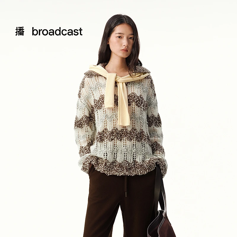 【达人专属】播秋冬复古设计师间色镂空毛针织衫DDS4SD5207