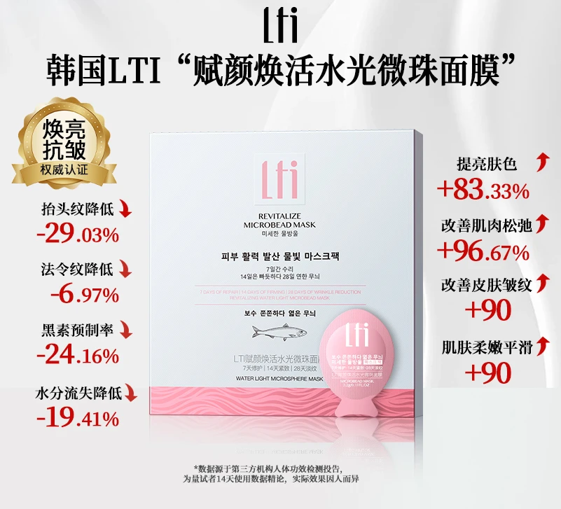 韩国院线LTI三文鱼水光+胶原+胎盘素补水紧致淡纹小粉珠次抛膜