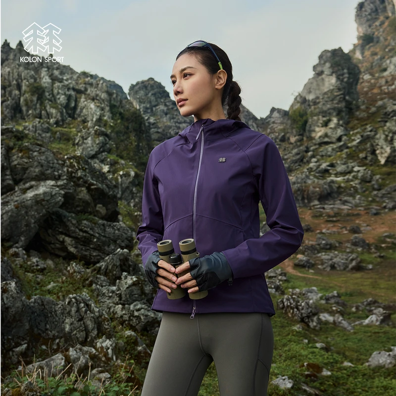 KOLON SPORT可隆女士软壳夹克防水防风透湿连帽户外运动软壳衣