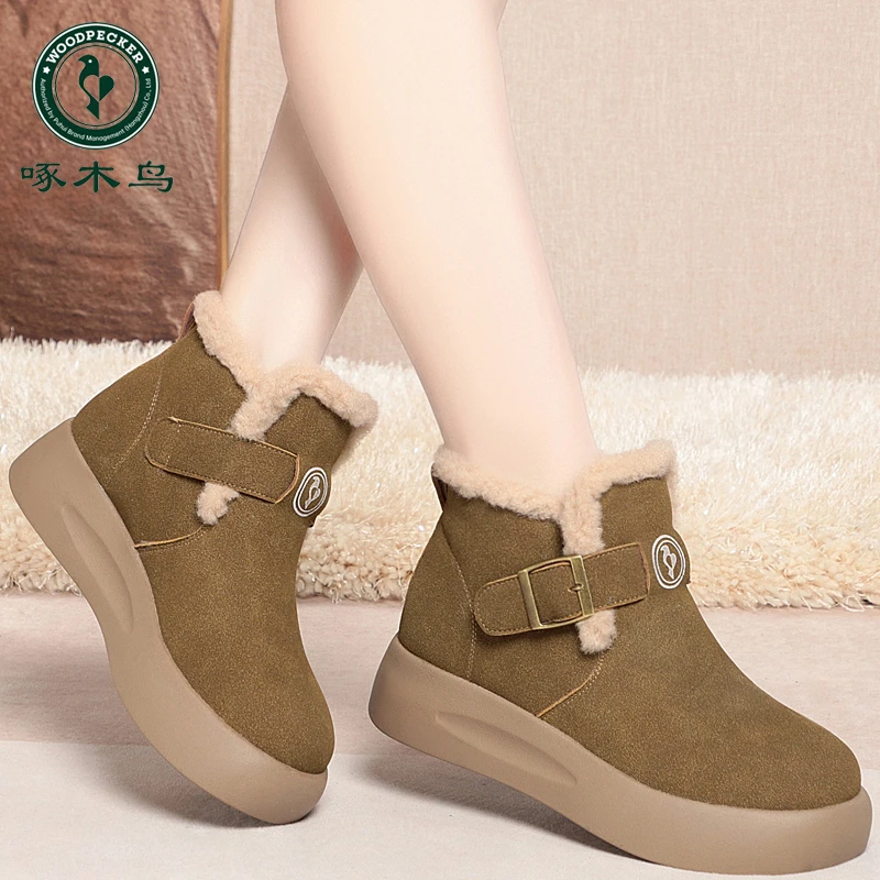 啄木鸟厚底雪地靴女款2025新款冬季加绒勃肯鞋时尚百搭保暖棉鞋