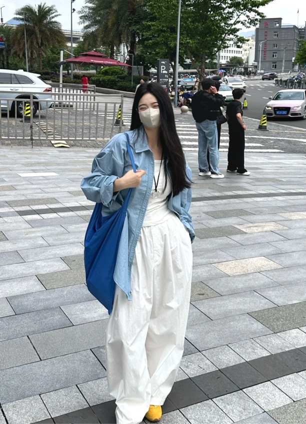 小花同学 【抽绳衬衫】韩版休闲调节抽褶衬衫