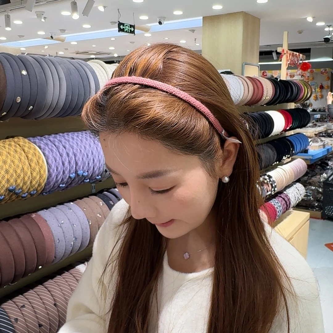 布艺非金属新款粉色毛线发箍