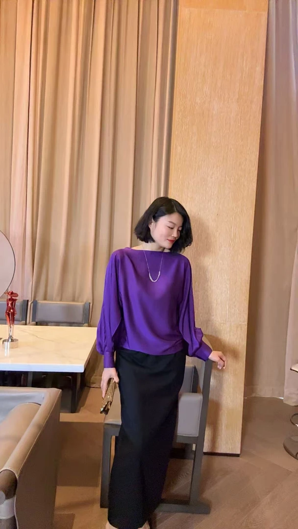 TANTAN  真丝 气质收袖口时尚纯色T恤 XD 2250