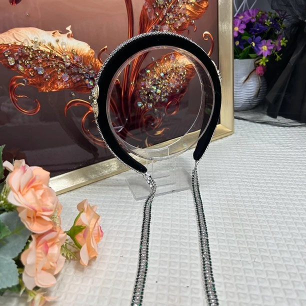 时尚流苏镶钻海绵发箍增高颅顶头箍百搭外出超仙气质高级夏季发箍