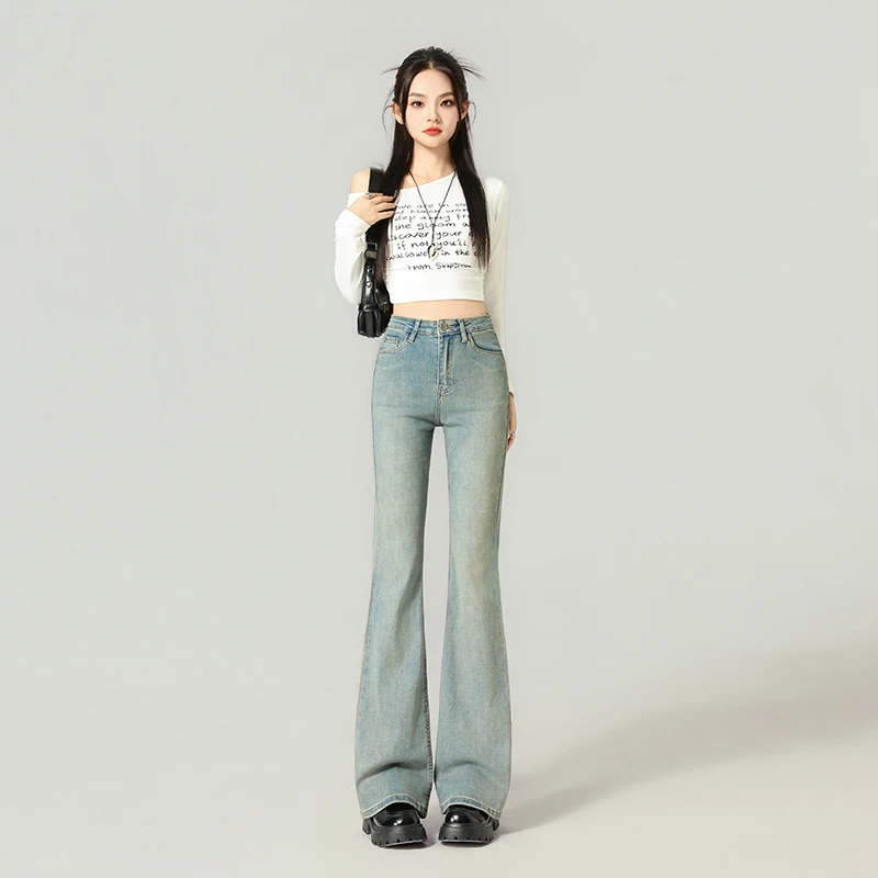 美式复古港风辣妹百搭微喇叭牛仔裤女2025秋季新款显瘦修身拖地裤