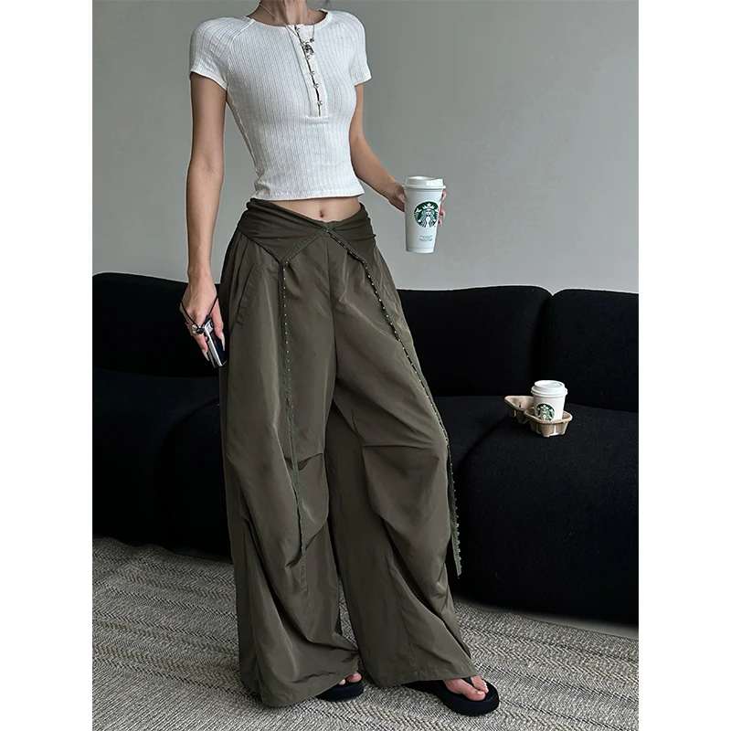 VENUIE【加州画刊】简约阔腿裤设计感小众松弛感显瘦休闲裤22189