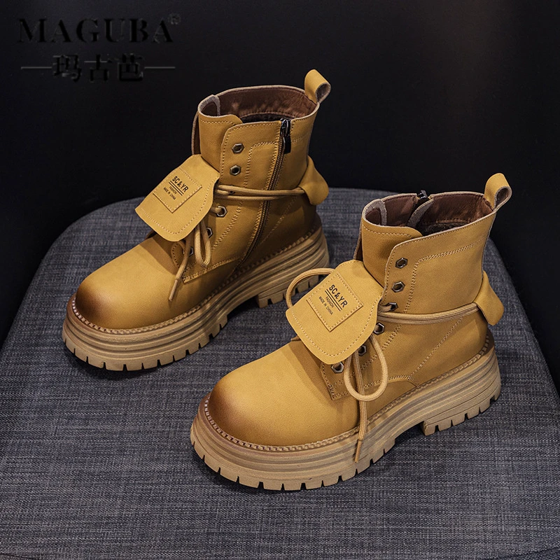 玛古芭马丁靴女秋季新款显瘦防滑复古休闲时尚简约百搭短筒靴