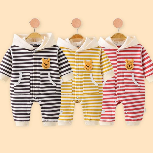 婴儿春秋条纹连帽连体哈衣宝宝卡通