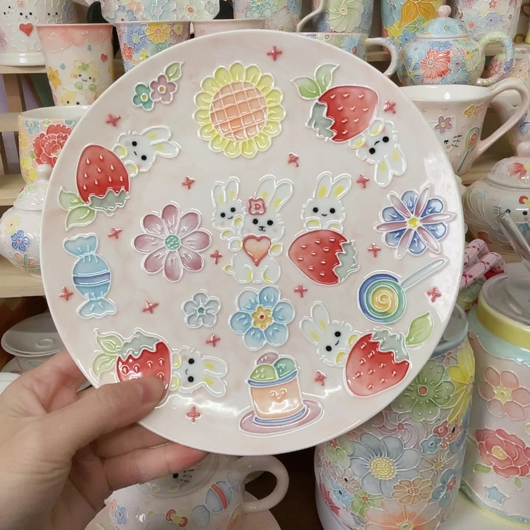 瓷片玉泥8寸兔子盘