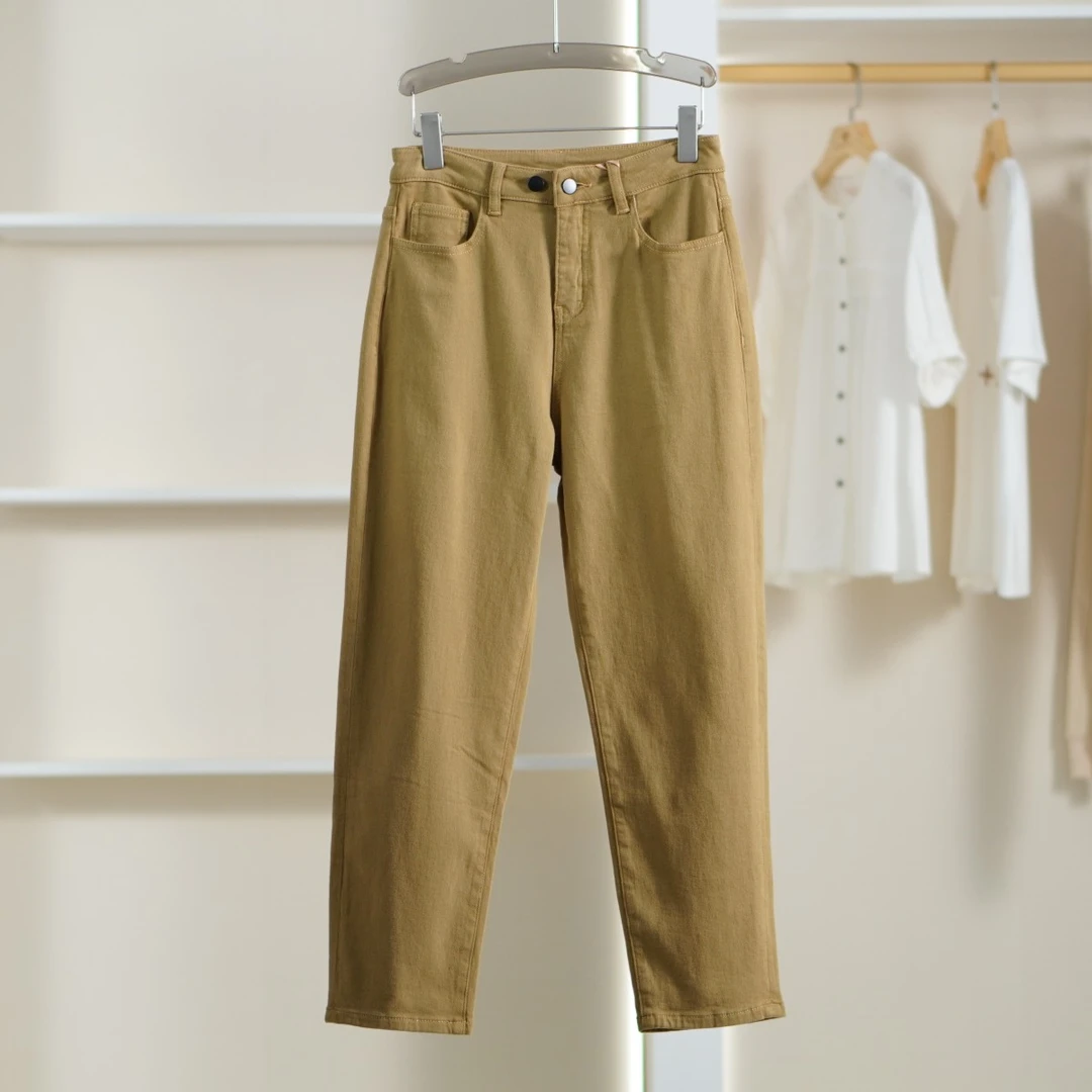 【诗M】Y081-5 女装春气质简约纯色牛仔裤卡其2532689