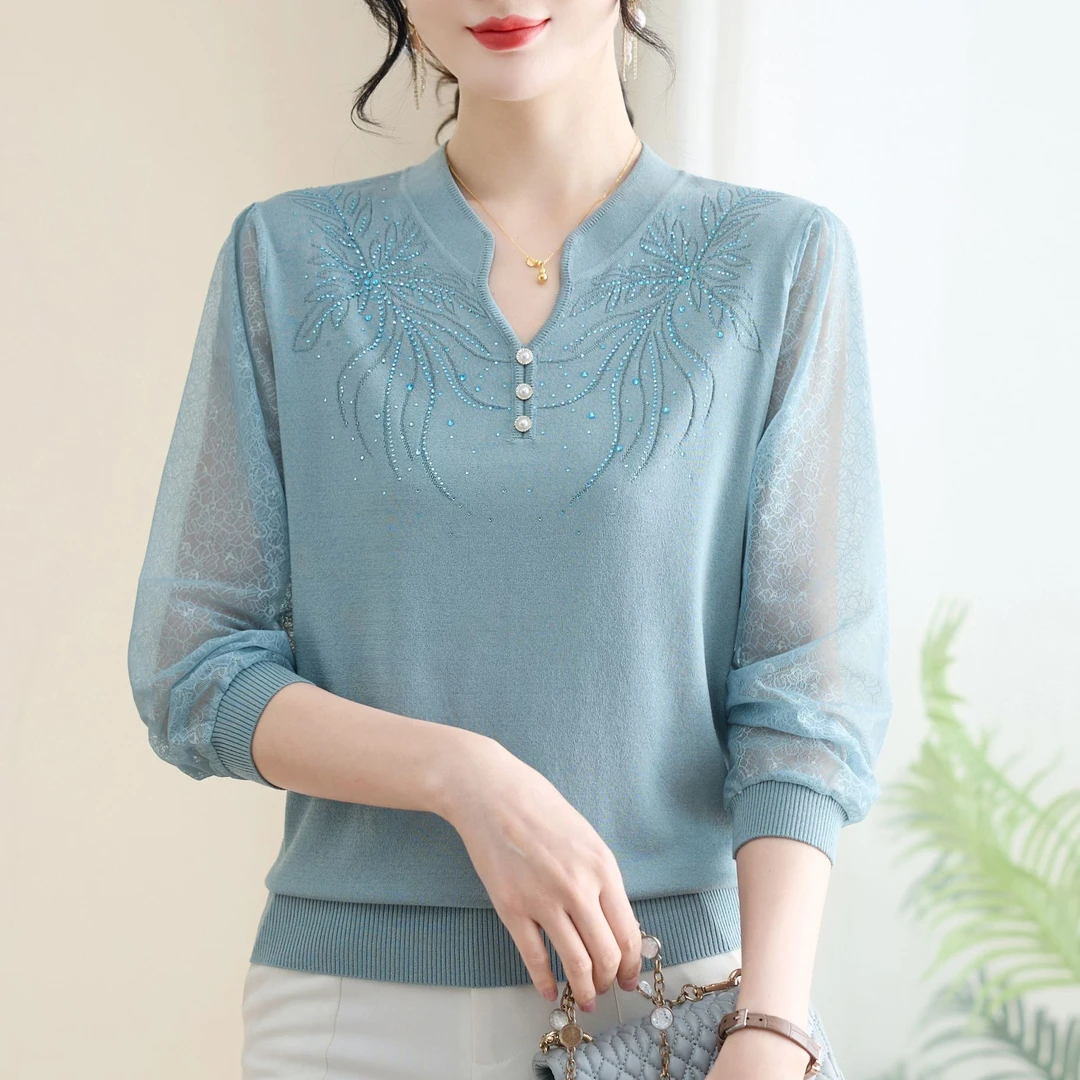 中年妈妈装春装T恤七分袖洋气小衫2025新款中老年女母亲衣服高贵